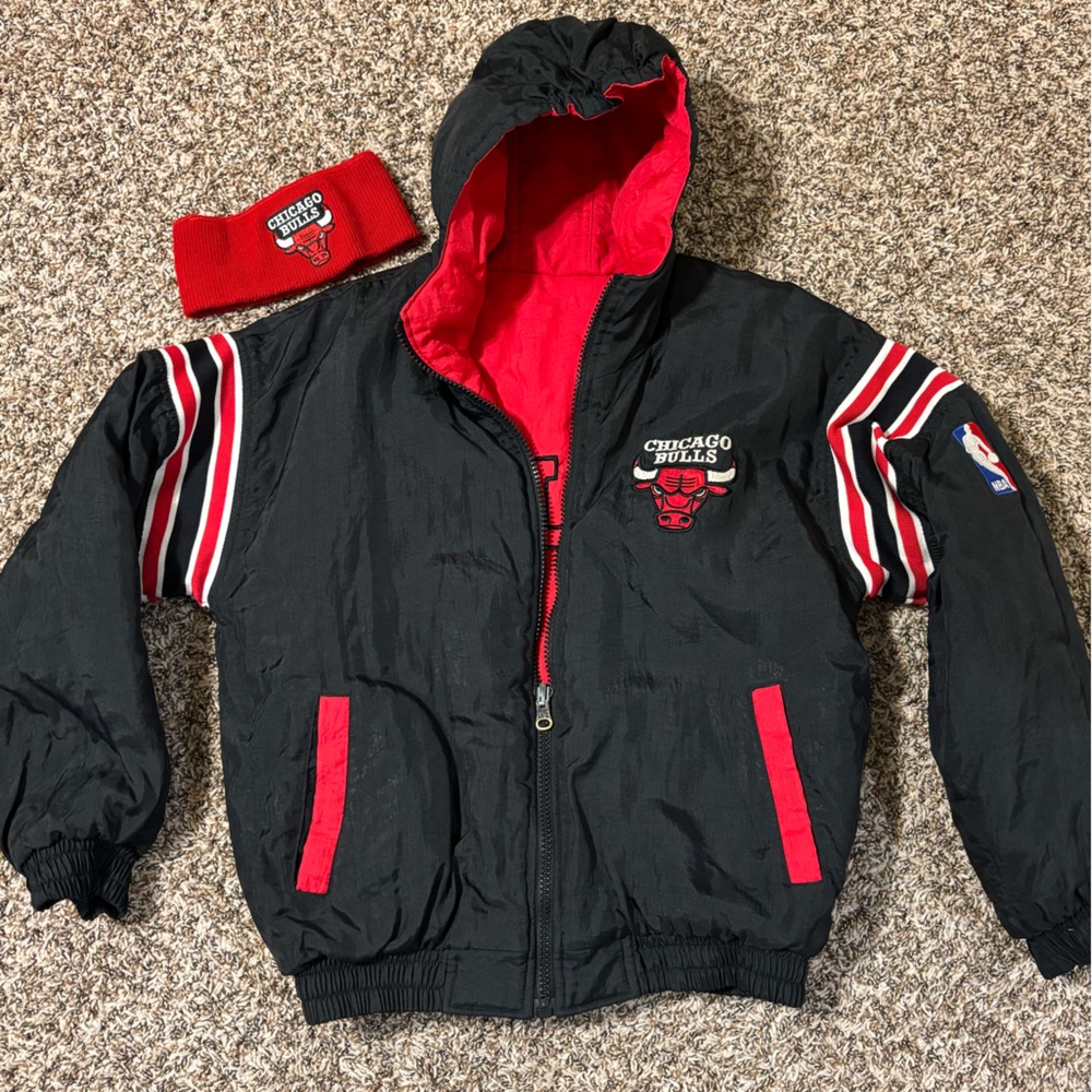 Pro Player Chicago Bulls Jacket Reversible Youth XL 18-20 Vintage With Headband